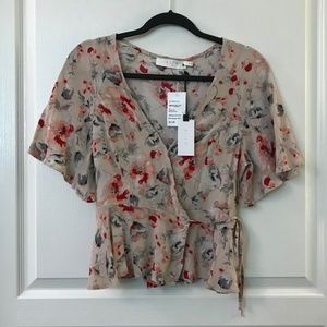 NWT ASTR the Label Beige Floral Wrap Top